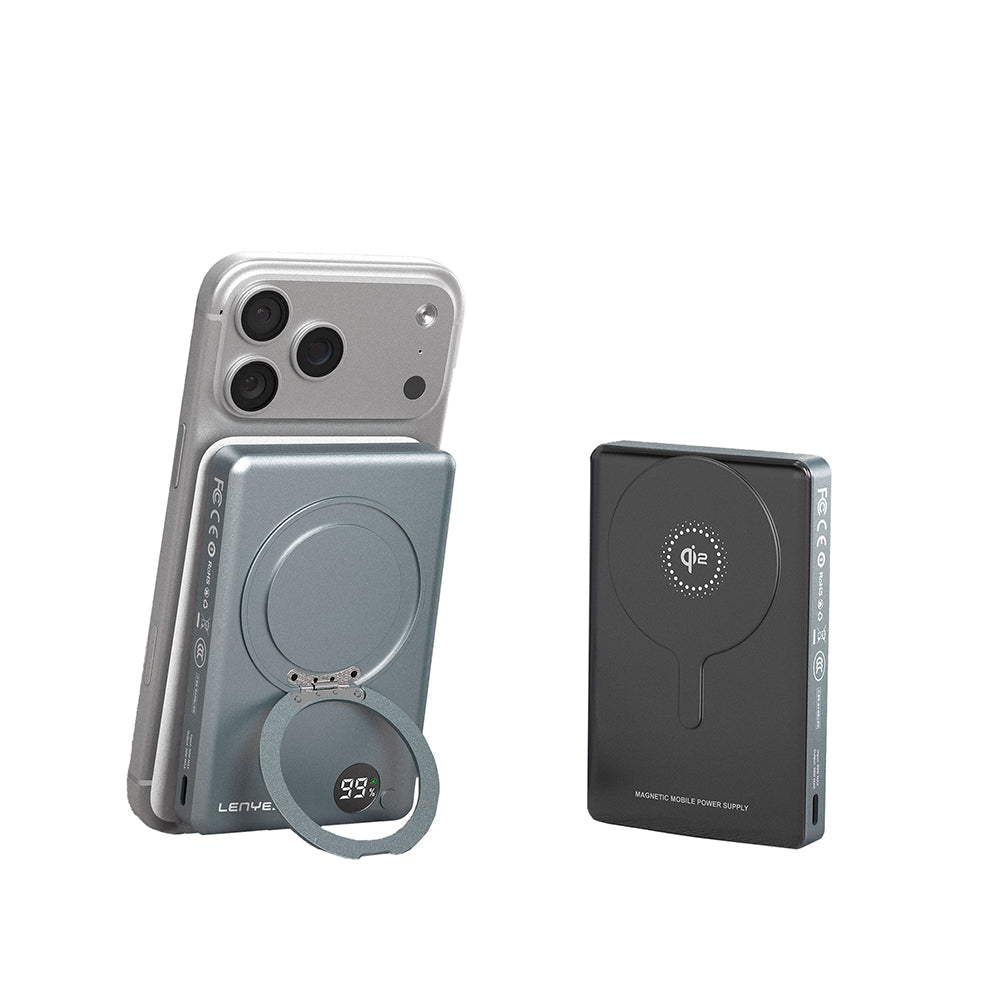 Lenyes PW1013D PD 30W Dijital LED Göstergeli Qi2 Teknolojili Standlı Kablosuz Şarj Özellikli Wireless Powerbank 15W 10000mAh Siyah