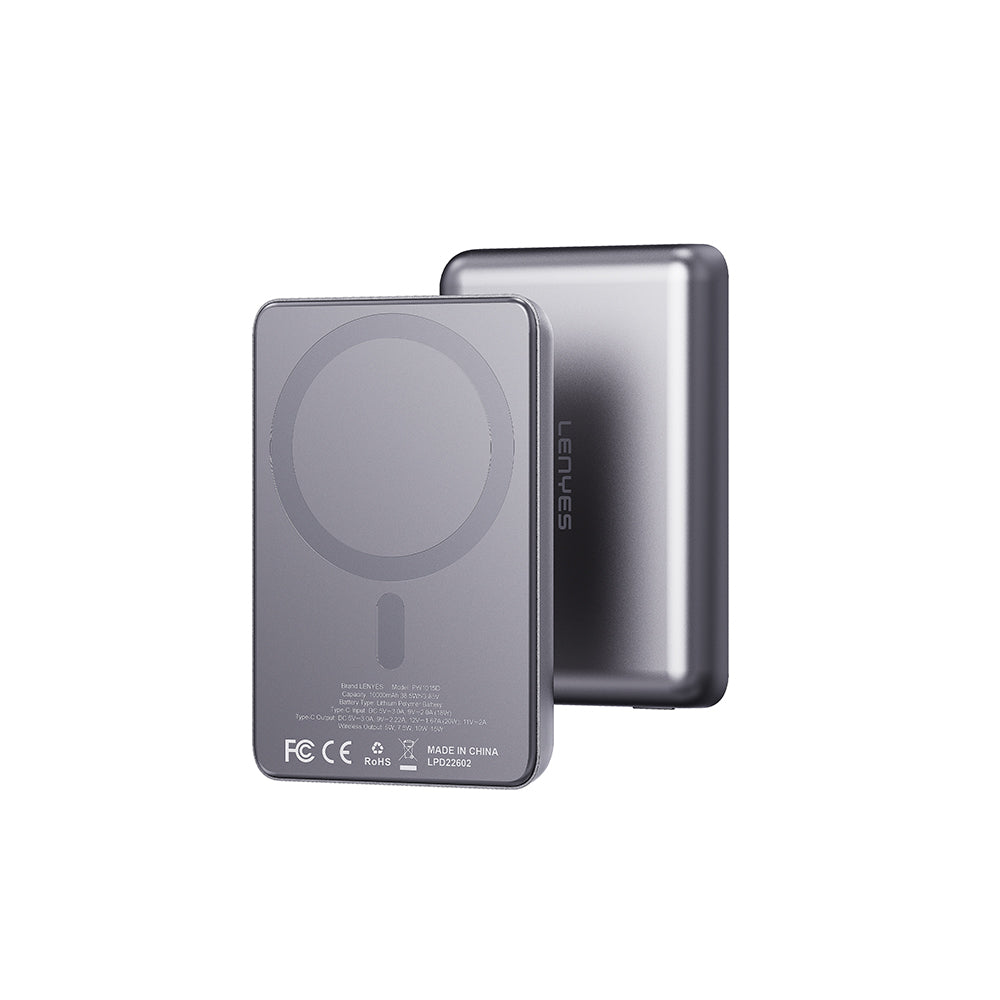 Lenyes PW1015D Ultra İnce LED Göstergeli Wireless Powerbank 15W 10000mAh Gri
