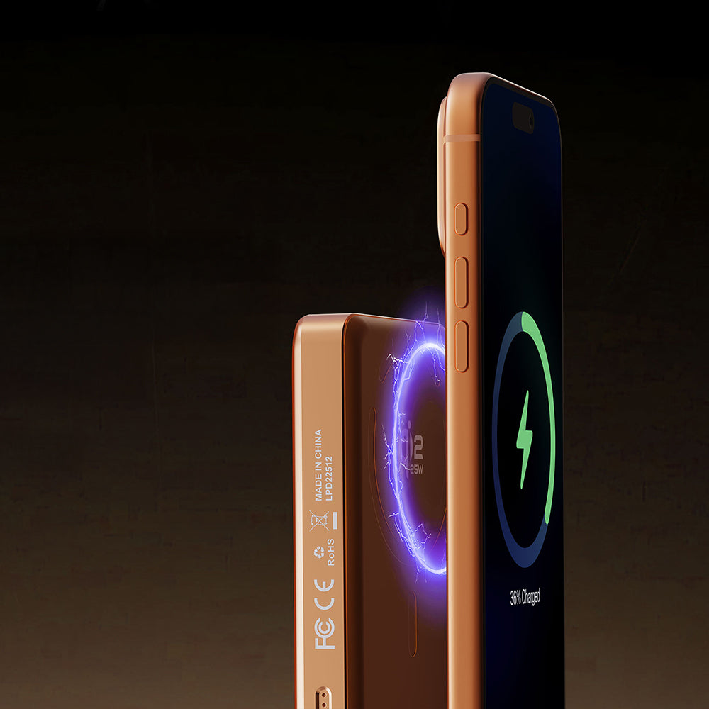 Lenyes PW1018D 35W Dijital LED Göstergeli Qi2 Teknolojili Wireless Powerbank 25W 10000mAh Turuncu