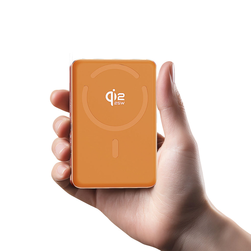 Lenyes PW1018D 35W Dijital LED Göstergeli Qi2 Teknolojili Wireless Powerbank 25W 10000mAh Turuncu