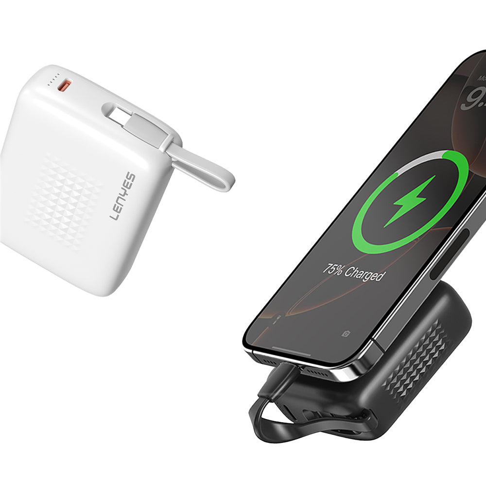 Lenyes PX169D PD 22.5W Hızlı Şarj Özellikli LED Göstergeli Type-C Kablolu Mini Taşınabilir Powerbank 10000mAh Beyaz
