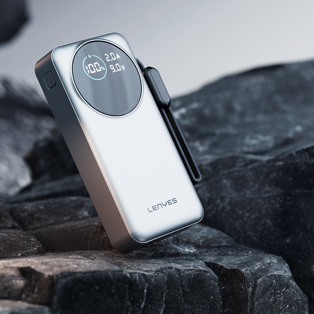 Lenyes PX2004D Dijital LED Ekranlı Lightning Kablolu Powerbank 22.5W 20.000mAh Gümüş