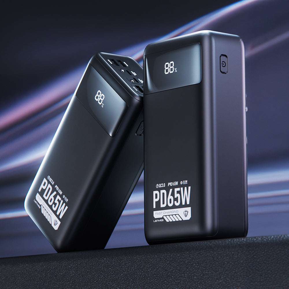 Lenyes PX591D Pro Hızlı Şarj Özellikli Dijital LED Göstergeli Taşınabilir Powerbank 65W 50000mAh Siyah
