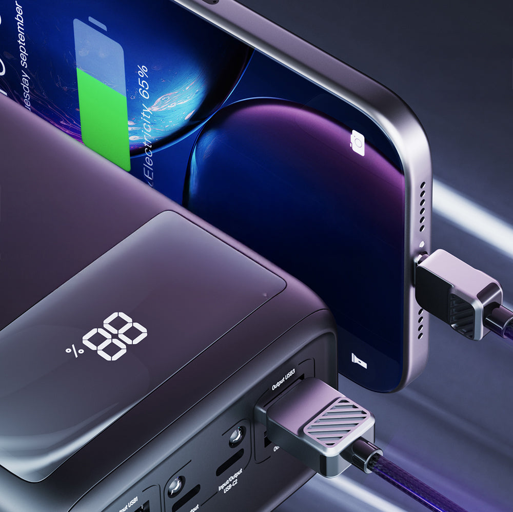 Lenyes PX591D Pro Hızlı Şarj Özellikli Dijital LED Göstergeli Taşınabilir Powerbank 65W 50000mAh Siyah