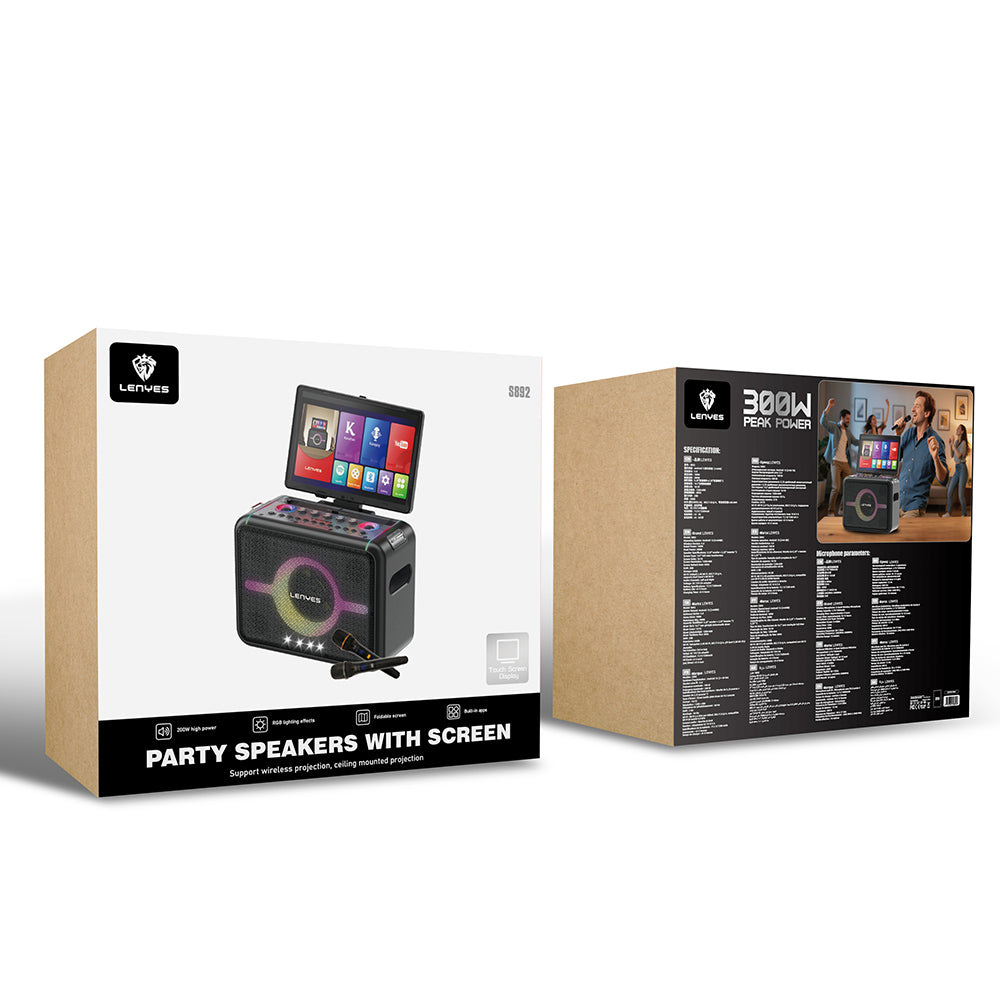 Lenyes S892 RGB Işıklı Mikrofonlu Dokunmatik Ekranlı Taşınabilir TWS Bluetooth Speaker Hoparlör v5.3 300W Siyah