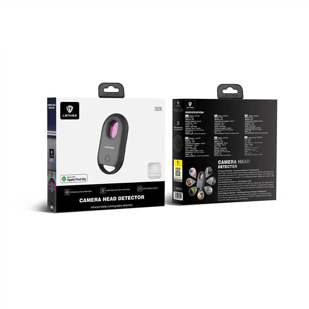 Lenyes TX20 Find My Destekli Anti-Loss Konum Takipli Gizli Kamera Dedektörü ve Alarm Cihazı Siyah