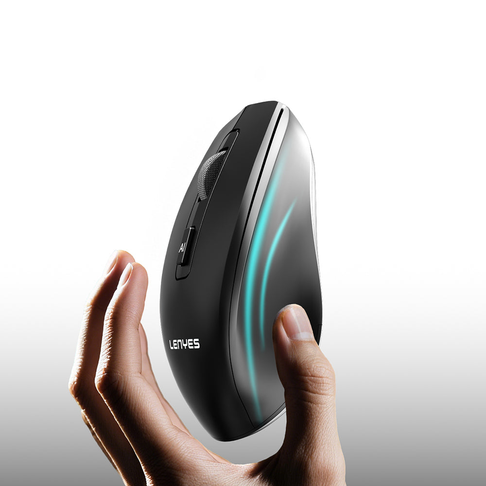 Lenyes WS106 Yapay Zeka Destekli Ergonomik Çift Bluetooth Bağlantılı 2.4G Kablosuz Mouse 1200 DPI Siyah