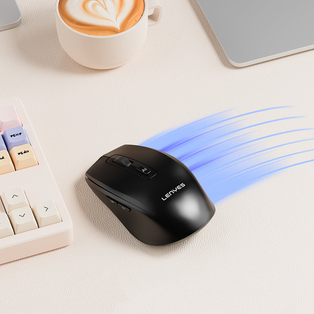 Lenyes WS106 Yapay Zeka Destekli Ergonomik Çift Bluetooth Bağlantılı 2.4G Kablosuz Mouse 1200 DPI Siyah