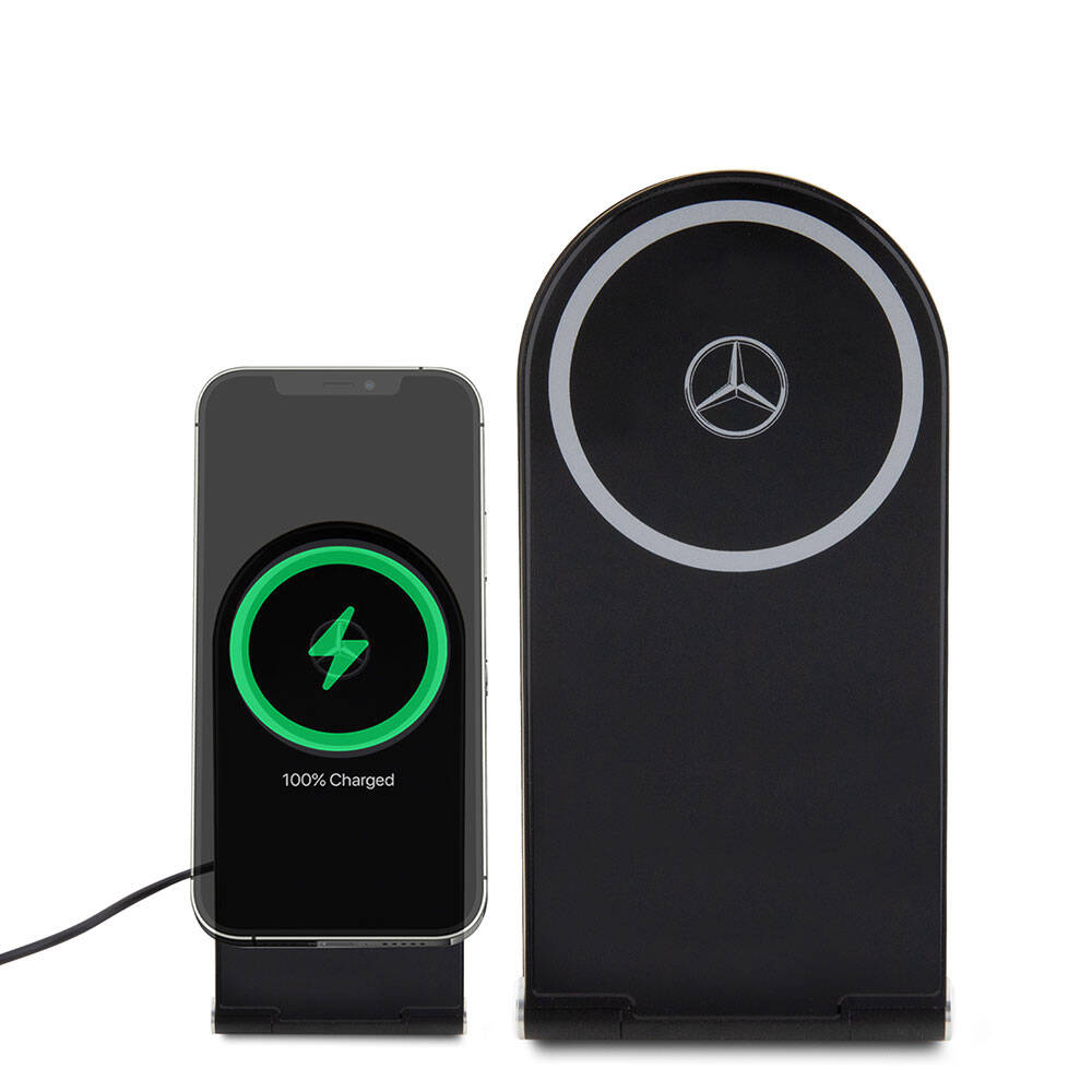 Mercedes Benz Orjinal Lisanslı Katlanabilir Baskı Yıldız Logolu Magnetik Kablosuz Şarj Standı Siyah
