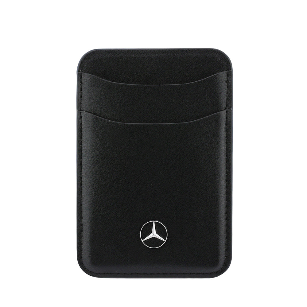 Mercedes Benz Orjinal Lisanslı Yeni Nesil 2 Hazneli Metal Logolu Deri Magnetik Kartlık Siyah