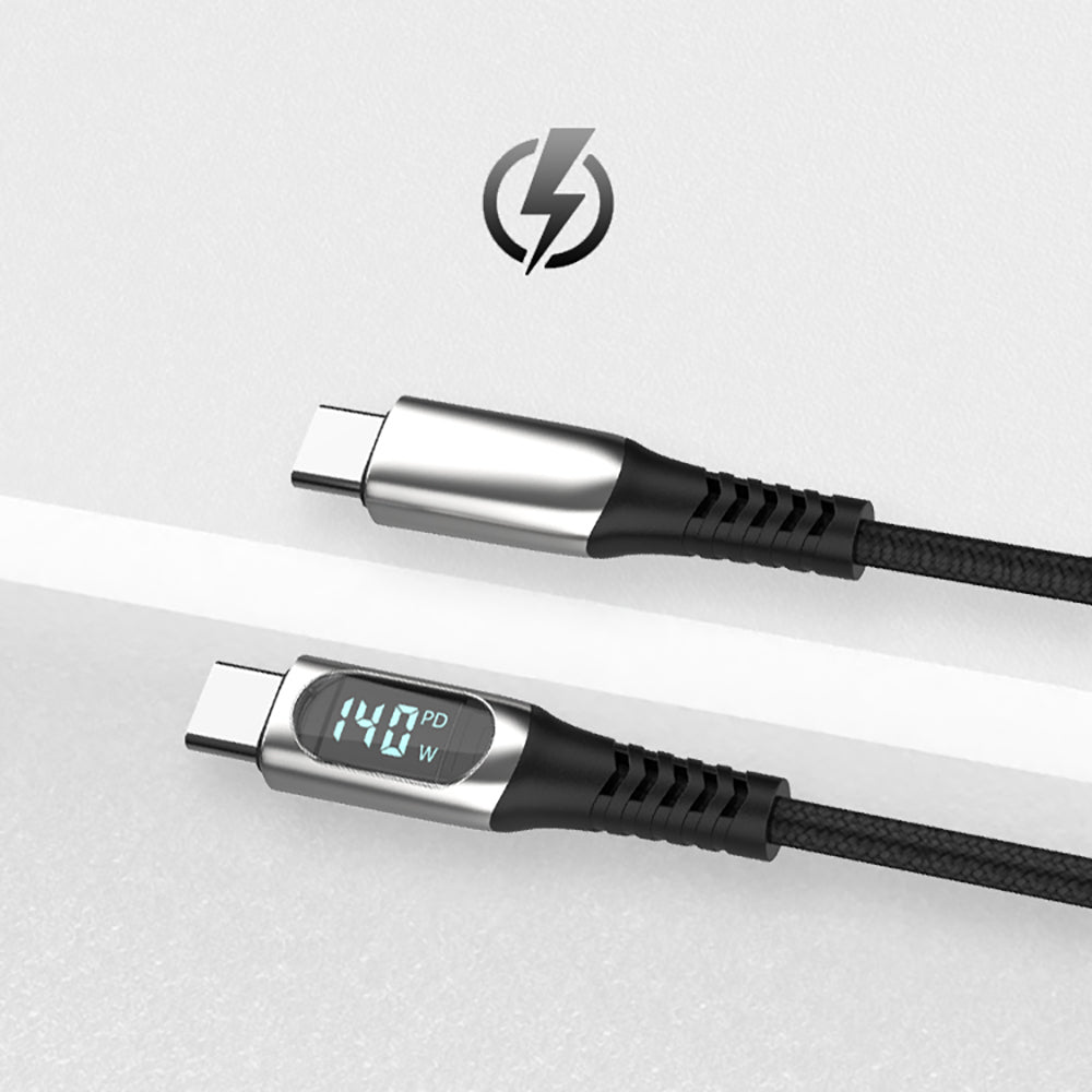 Micflip A08 Type-C to Type-C Dijital LED Göstergeli Data ve Şarj Kablosu 140W 1M Siyah
