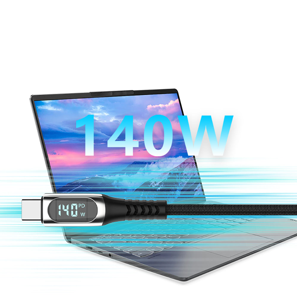 Micflip A08 Type-C to Type-C Dijital LED Göstergeli Data ve Şarj Kablosu 140W 1M Siyah