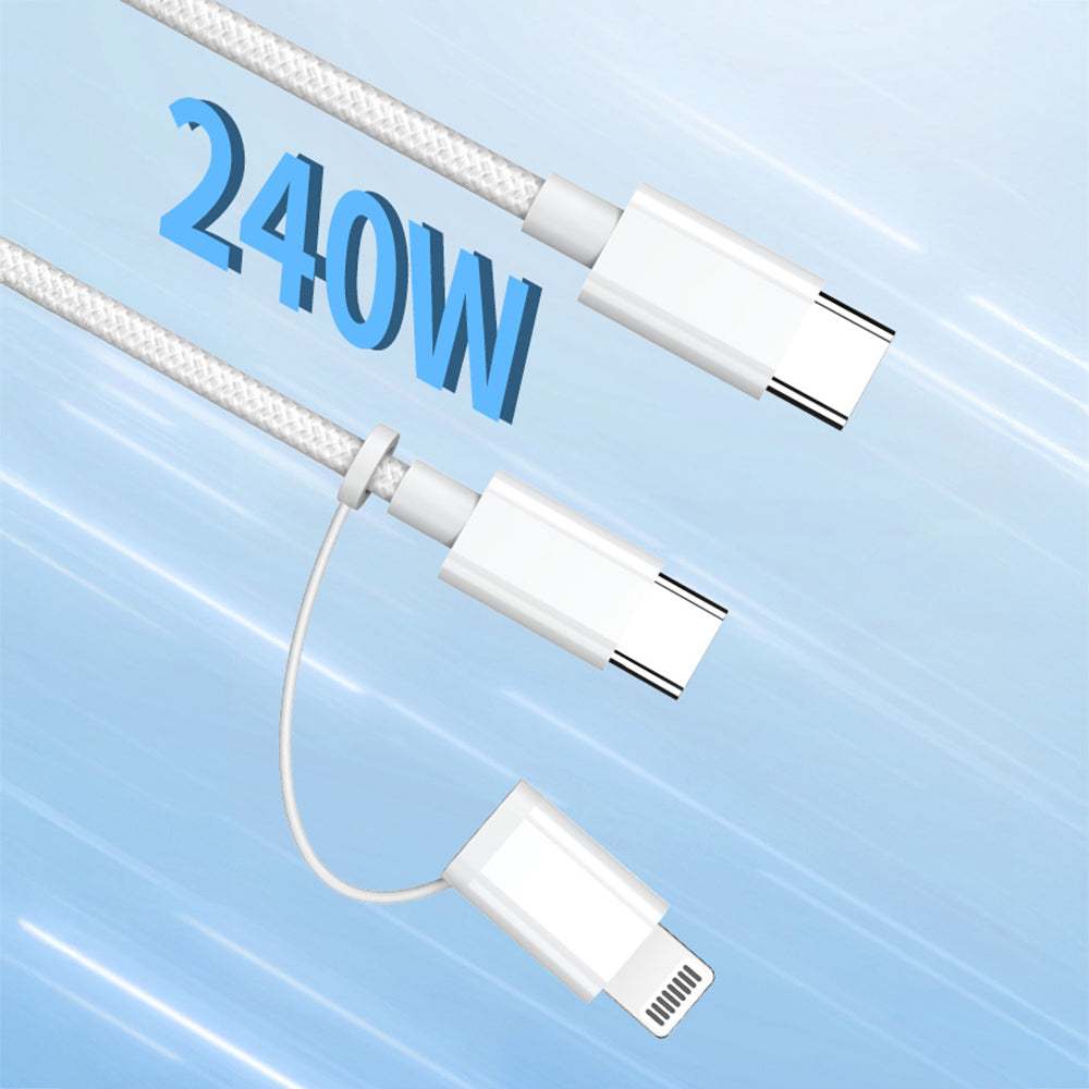 Micflip A22 2in1 PD Type-C to Type-C + Lightning MFI Sertifikalı Data ve Şarj Kablosu 240W 1M Beyaz