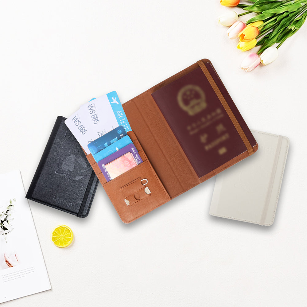 Micflip K02 iOS Cihazlar İçin FindMy Özellikli Pasaport Kart ve Sim Bölmeli Mikrofiber Deri Cüzdan Kahverengi