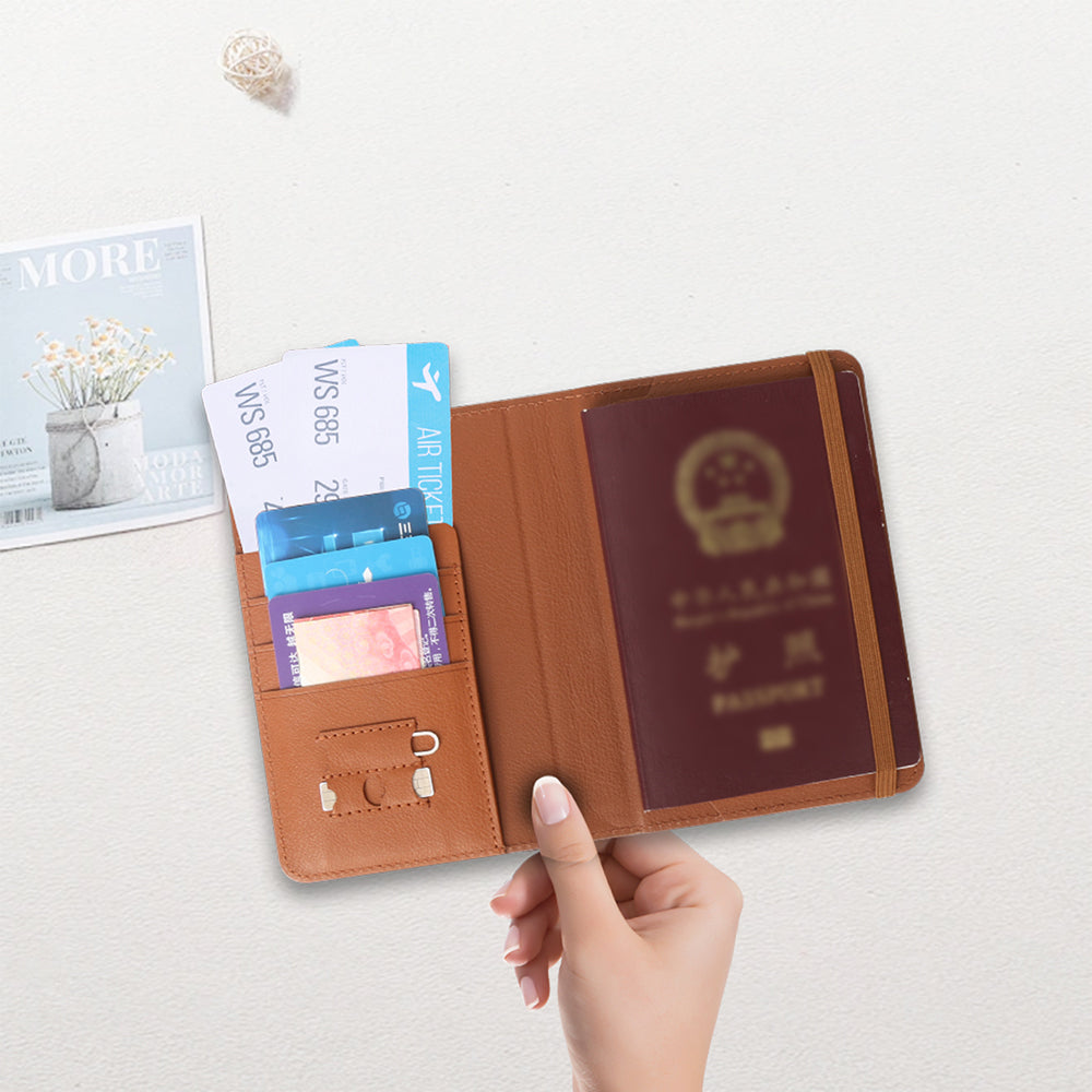 Micflip K02 iOS Cihazlar İçin FindMy Özellikli Pasaport Kart ve Sim Bölmeli Mikrofiber Deri Cüzdan Kahverengi
