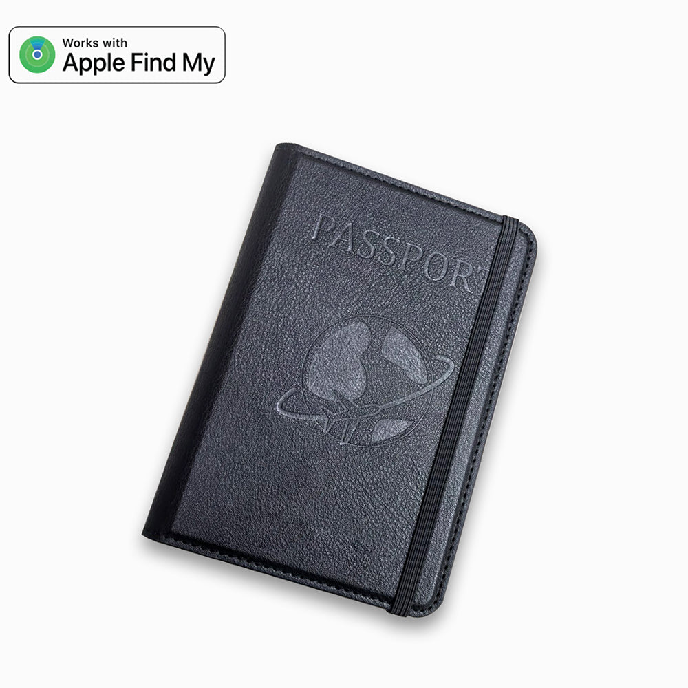 Micflip K02 iOS Cihazlar İçin FindMy Özellikli Pasaport Kart ve Sim Bölmeli Mikrofiber Kablosuz ve Pin Şarj Özellikli Deri Cüzdan Siyah