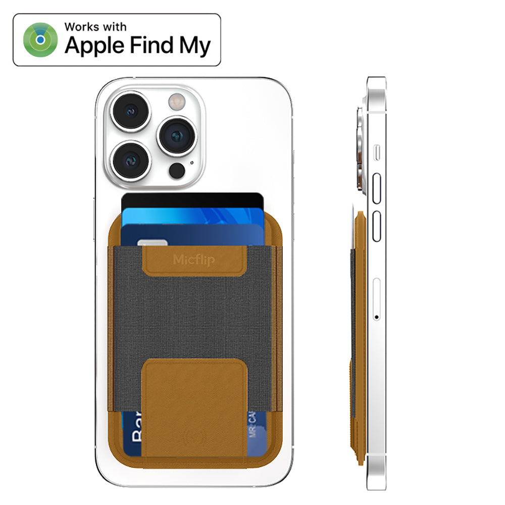 Micflip P065 Ultra İnce Tasarım iOS Cihazlara Özel Kablosuz ve Pin Şarj Özellikli FindMy Destekli Magnetik Standlı Kartlık Kahverengi