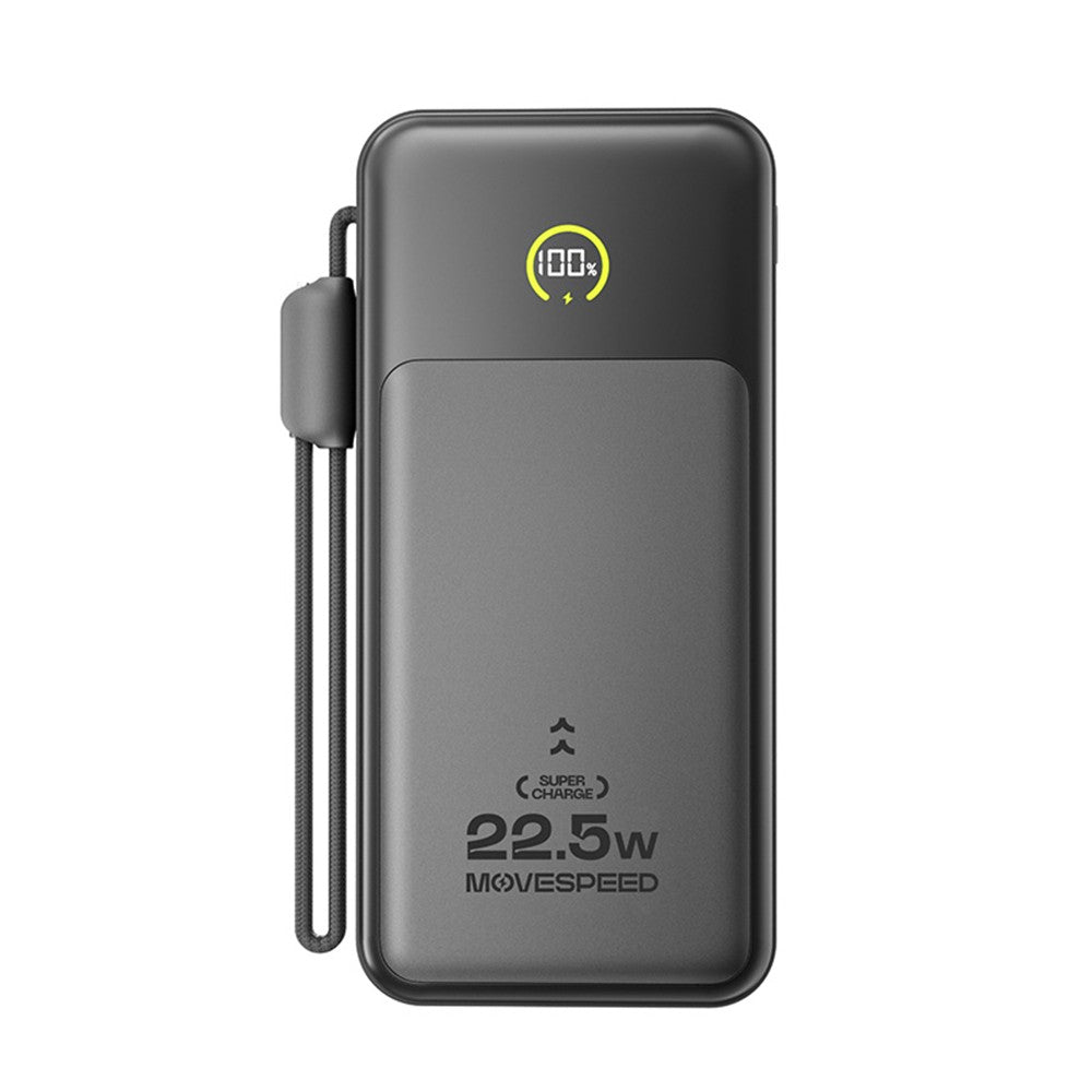 Movespeed MSP19 Dijital LED Göstergeli Type-C Kablolu Powerbank 22.5W 10.000mAh Siyah