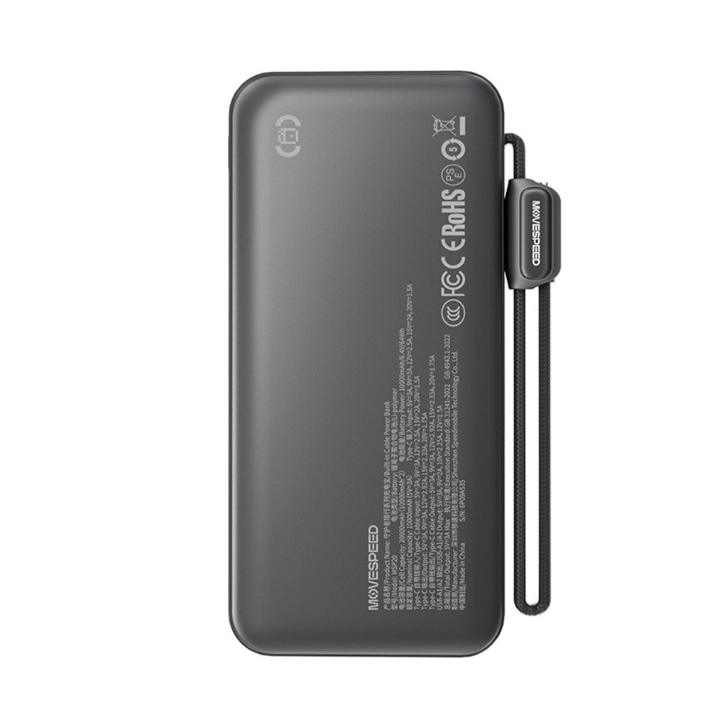 Movespeed MSP19 Dijital LED Göstergeli Type-C Kablolu Powerbank 22.5W 10.000mAh Siyah
