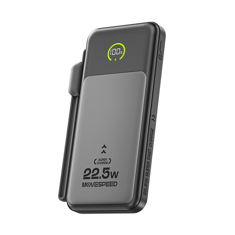 Movespeed MSP19 Dijital LED Göstergeli Type-C Kablolu Powerbank 22.5W 10.000mAh Siyah
