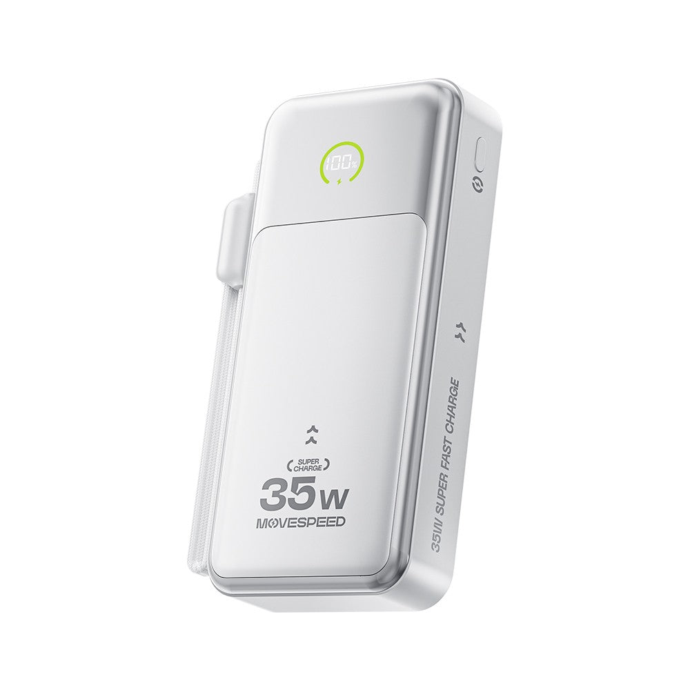 Movespeed MSP20 Dijital LED Göstergeli Type-C Kablolu Powerbank 35W 20.000mAh Beyaz