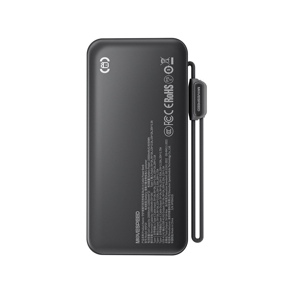 Movespeed MSP20 Dijital LED Göstergeli Type-C Kablolu Powerbank 35W 20.000mAh Siyah