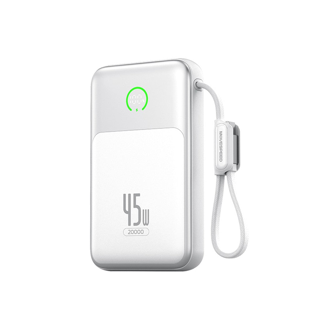 Movespeed MSP20 Pro Dijital LED Göstergeli Type-C Kablolu Powerbank 45W 20.000mAh Beyaz