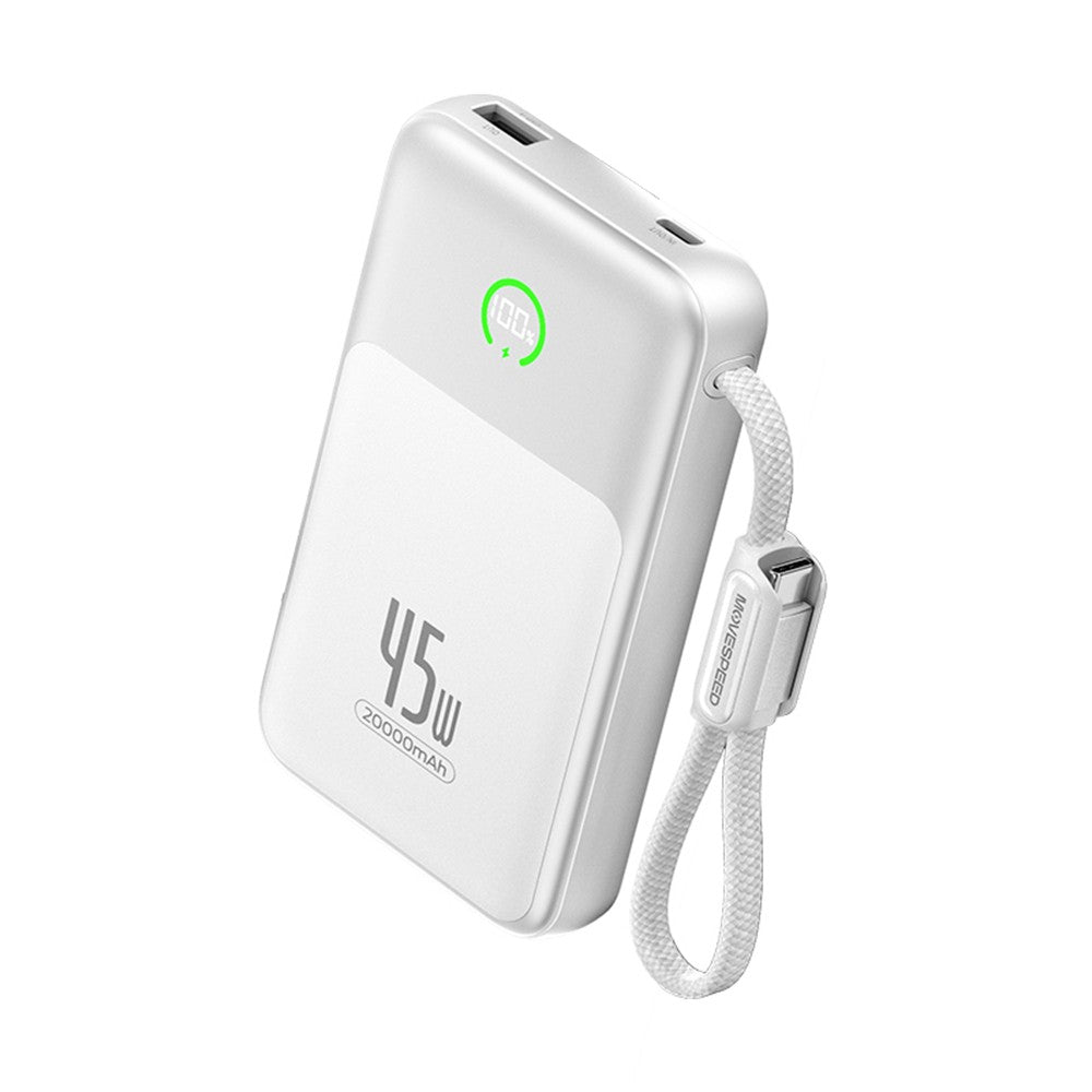 Movespeed MSP20 Pro Dijital LED Göstergeli Type-C Kablolu Powerbank 45W 20.000mAh Beyaz