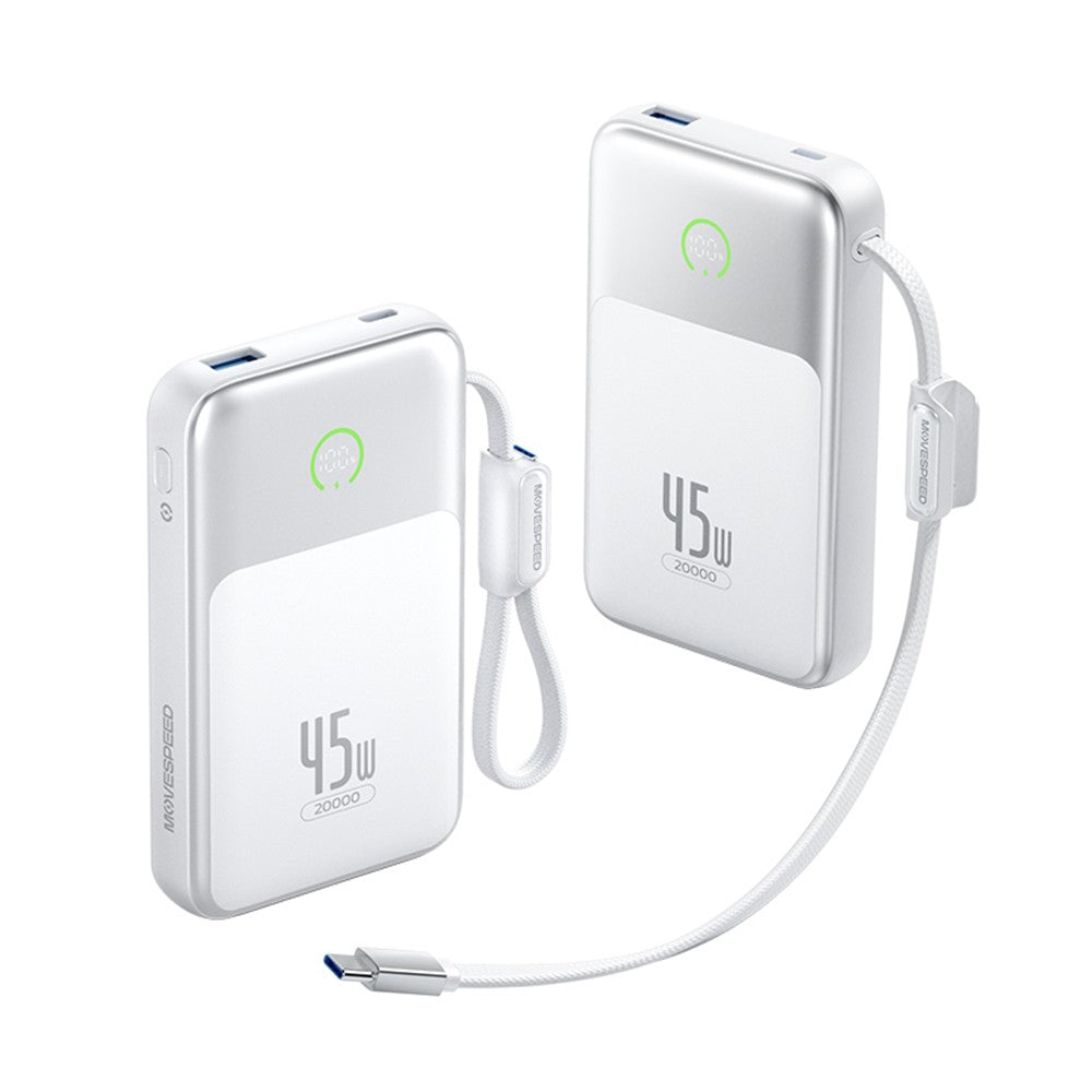 Movespeed MSP20 Pro Dijital LED Göstergeli Type-C Kablolu Powerbank 45W 20.000mAh Beyaz