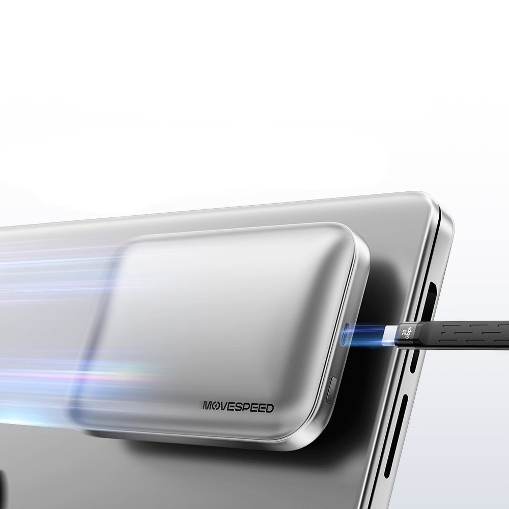 Movespeed MSPD10 PSSD Powerbank Özellikli Manyetik 5000mAh 2in1 SSD 4K ProRes Destekli 4TB USB3.2 Taşınabilir Harici Disk Gümüş