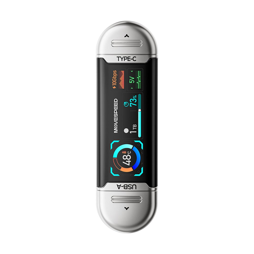 Movespeed MSSU10 LCD Ekranlı 4K ProRes Dual USB-A+Type-C Bağlantılı PSSD Flash Disk 1TB 10Gbps Gümüş
