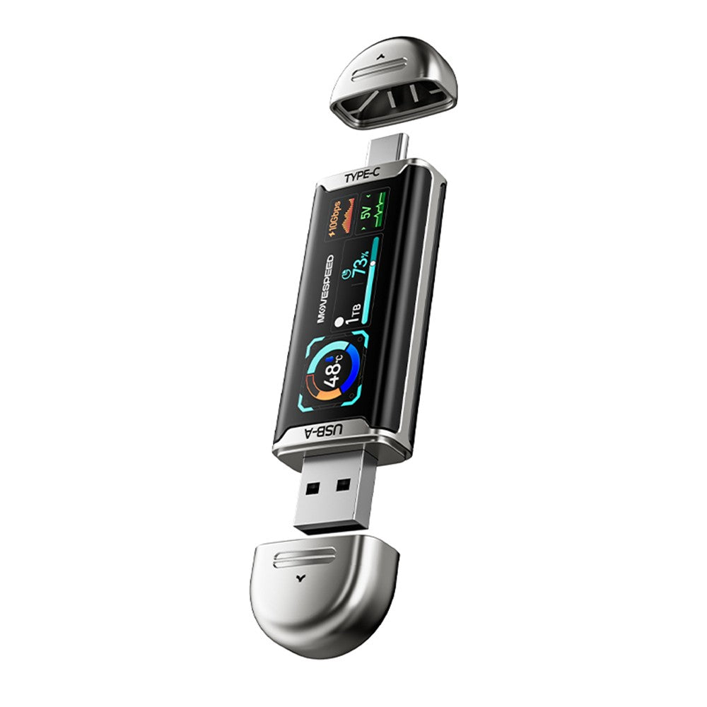 Movespeed MSSU10 LCD Ekranlı 4K ProRes Dual USB-A+Type-C Bağlantılı PSSD Flash Disk 1TB 10Gbps Gümüş