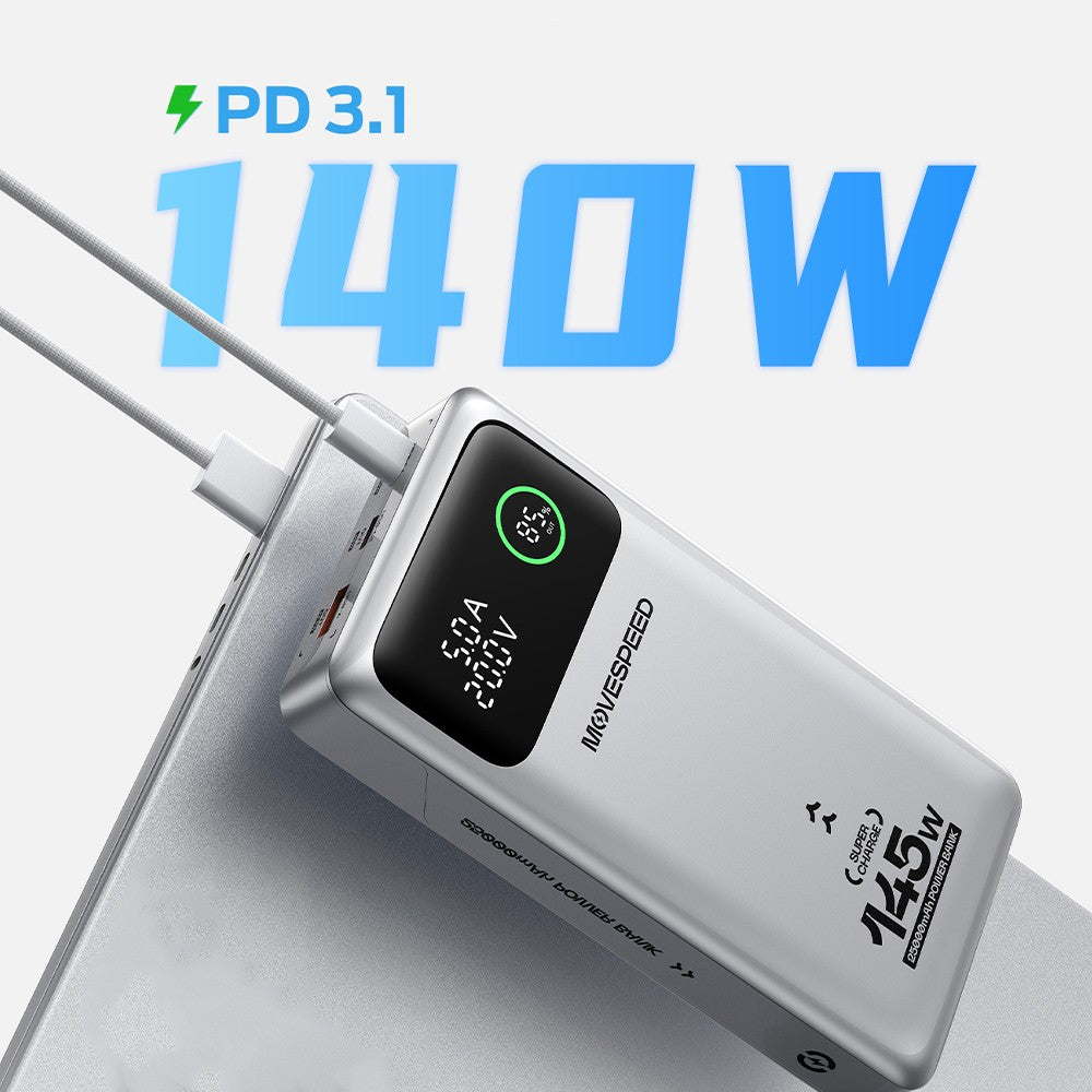Movespeed YSPBM25 Pro Hızlı Şarj Özellikli Dijital LED Göstergeli Powerbank PD 145W 25.000mAh Gri