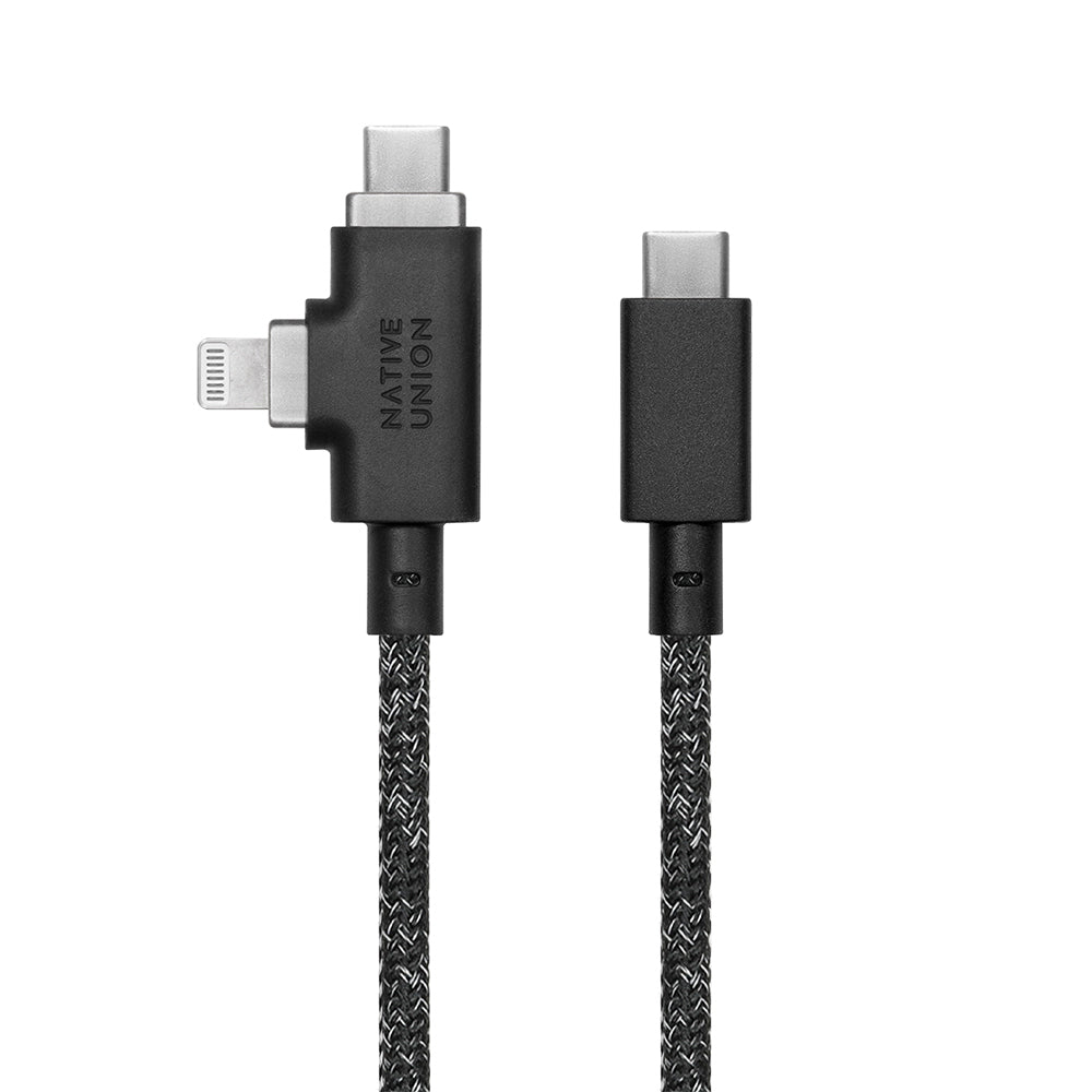 Native Union Belt Serisi Duo Pro Type-C to Type-C - Lightning Şarj Kablosu 240W 2.4M Siyah