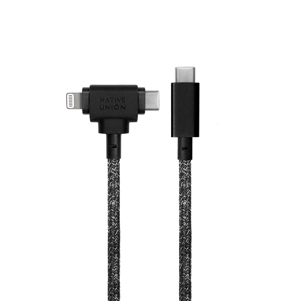 Native Union Belt Serisi Duo Type-C to Type-C - Lightning Şarj Kablosu 60W 1.5M Siyah