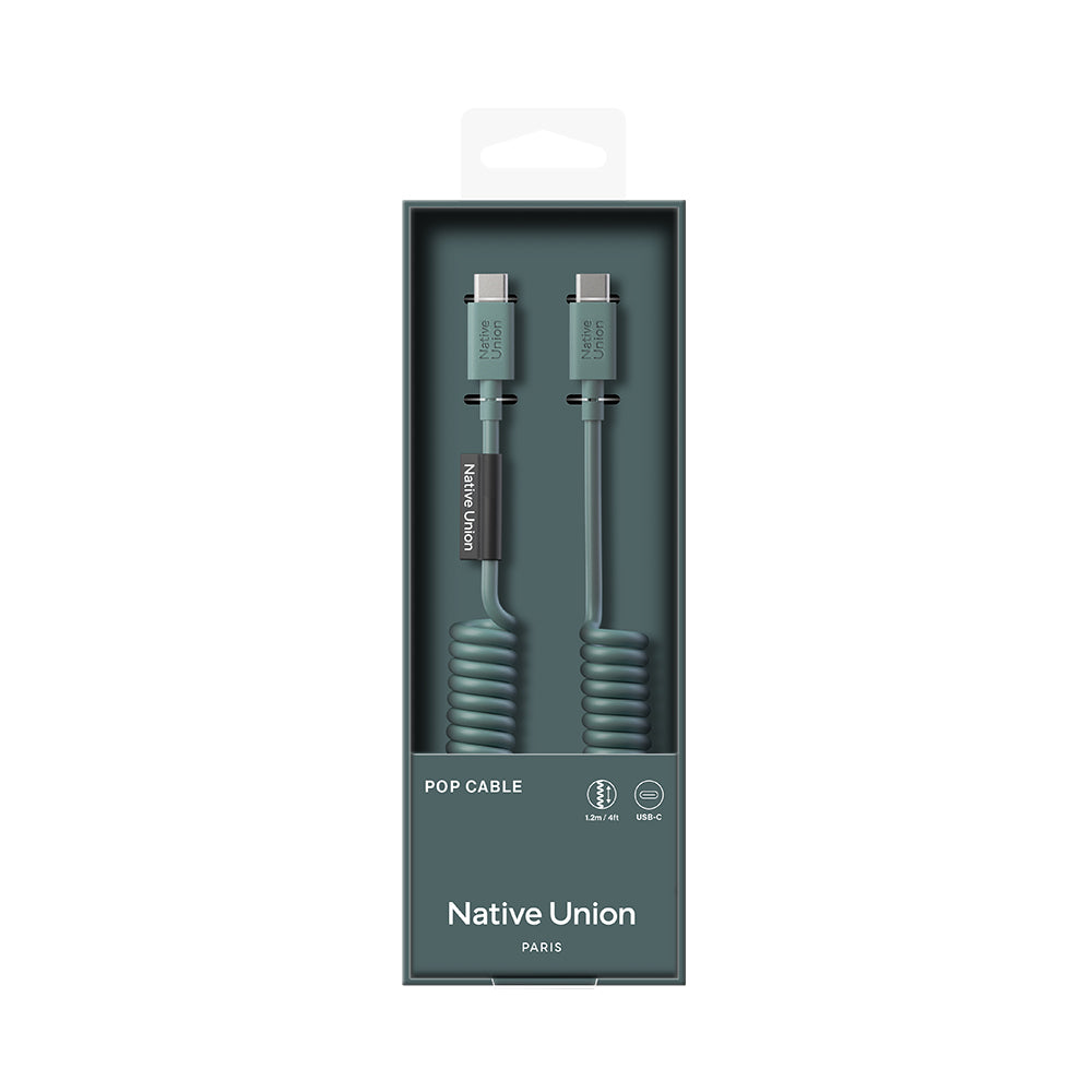 Native Union POP Serisi Type-C to Type-C Spiralli Şarj Kablosu 60W 1.2M Koyu Yeşil