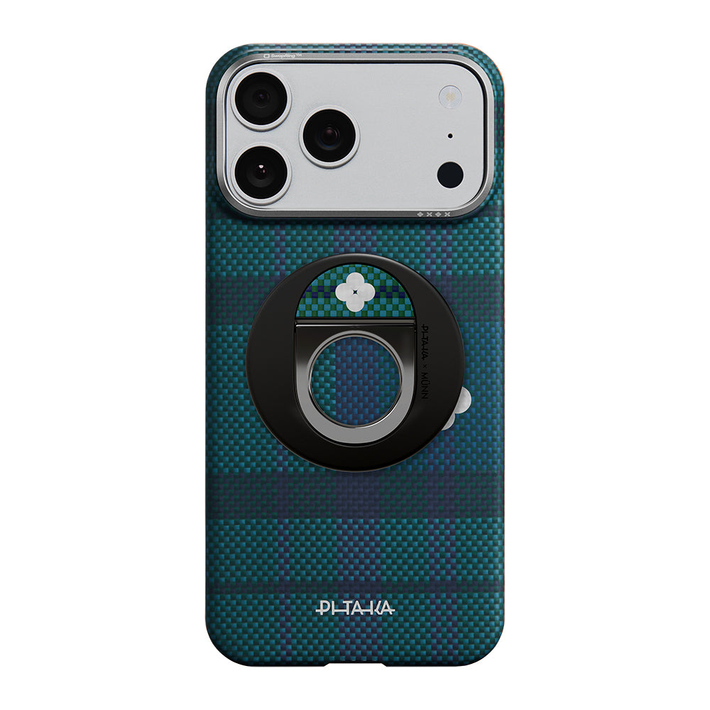 Pitaka Aramid Fiber Flora in Grid Serisi MagEZ Grip 3 Magnetik Ring Stand Telefon Tutucu Mavi