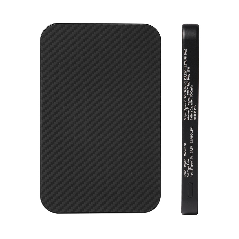 Raptic S4 Aramid-Skin M-safe Şarj Özellikli Ultra İnce 600D Powerbank 15W 5000mAh Siyah