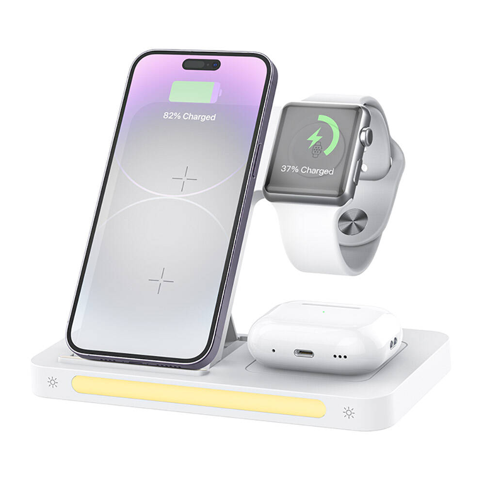 Recci RCW-31 4in1 Magsafe 15W Hızlı Şarj Özellikli LED Işıklı Magnetik Kablosuz Şarj Standı Beyaz