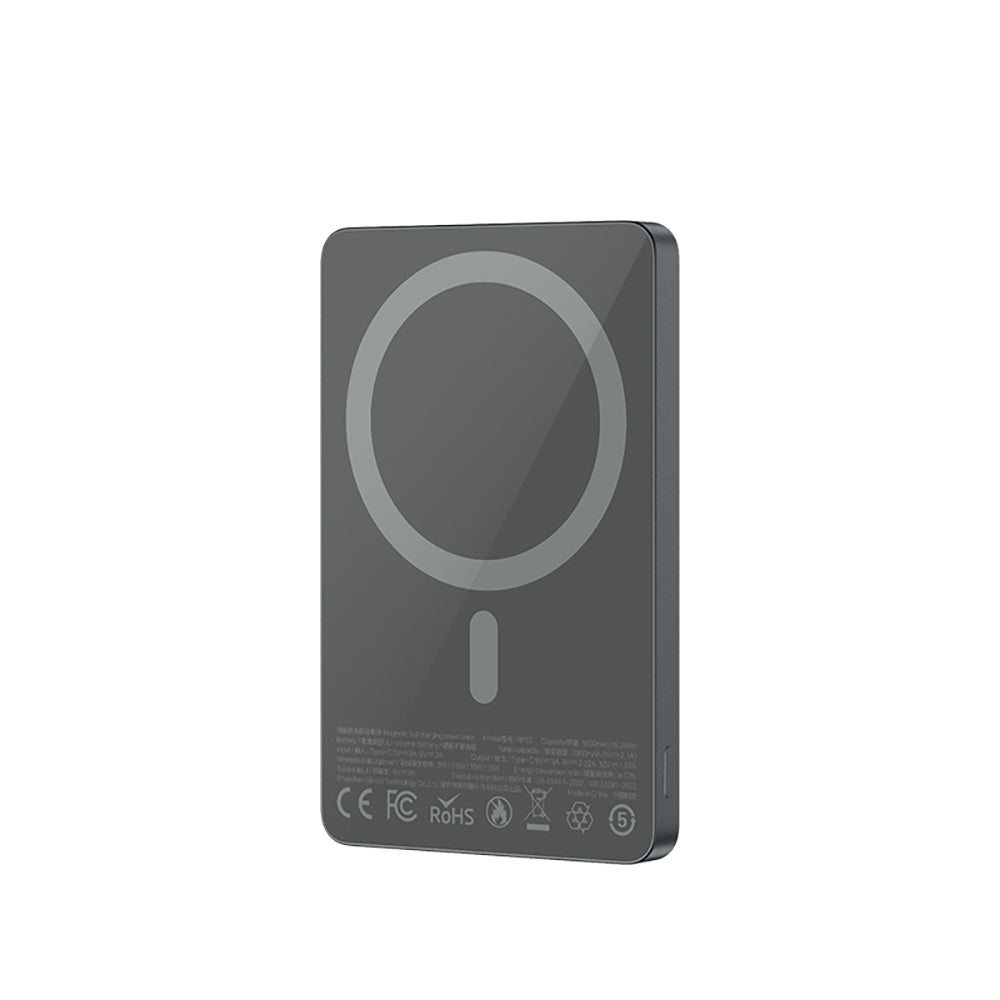 Recci RP33 PD 20W Ultra İnce Led Göstergeli Hızlı Şarj Özellikli Wireless Powerbank 5000mAh Gri