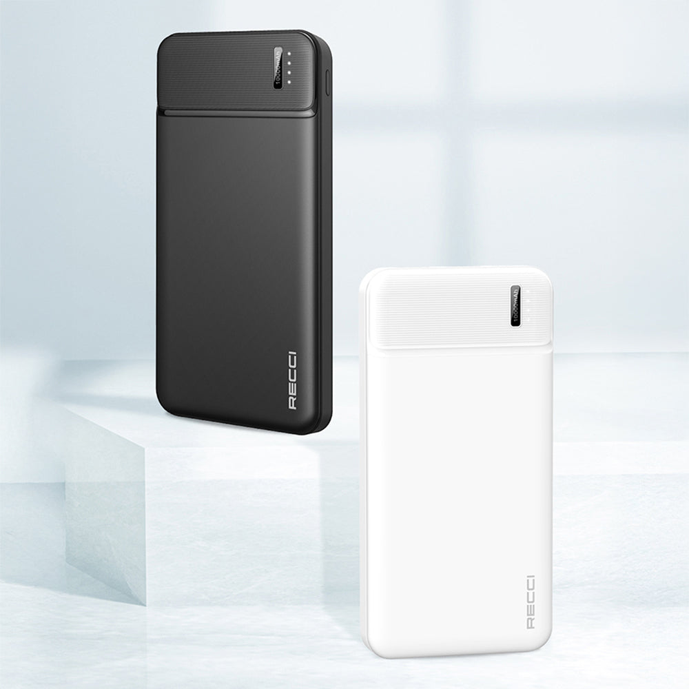 Recci RPB-N16C Ultra İnce Hızlı Şarj Özellikli Led Işık Göstergeli Powerbank 10000mAh Siyah