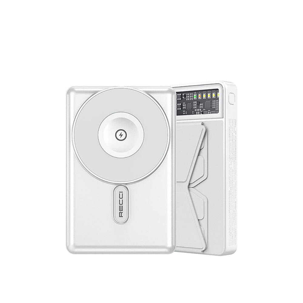 Recci RPB-W19 Standlı Magsafe Şarj Özellikli Powerbank 10.000mAh Beyaz