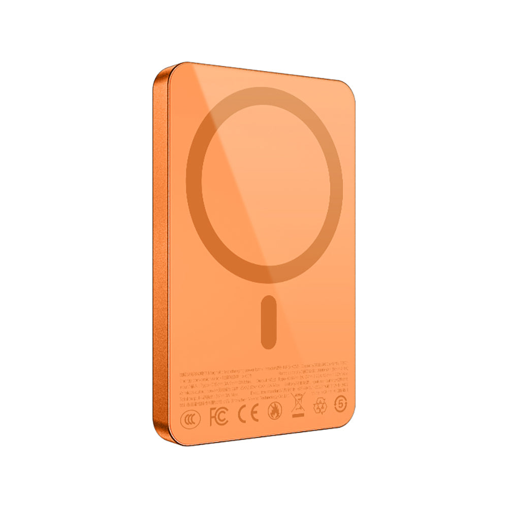 Recci RPB-W35 Ultra İnce PD 20W Hızlı Şarj Özellikli Wireless Powerbank 15W 5000mAh Turuncu