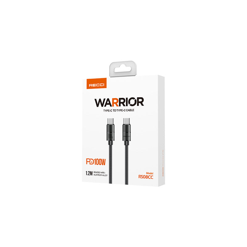 Recci RS08CCPD Warrior Serisi 100W Hızlı Şarj Özellikli Type-C To Type-C PD Kablo 1.2M Gri