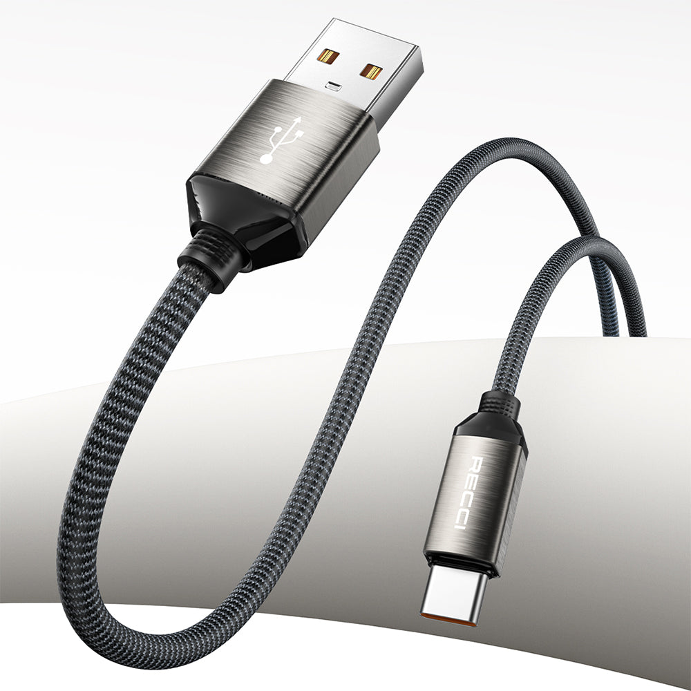 Recci RS35C USB-A to Type-C Örgü Tasarımlı Hızlı Şarj Özellikli Data ve Şarj Kablosu 1M Gri