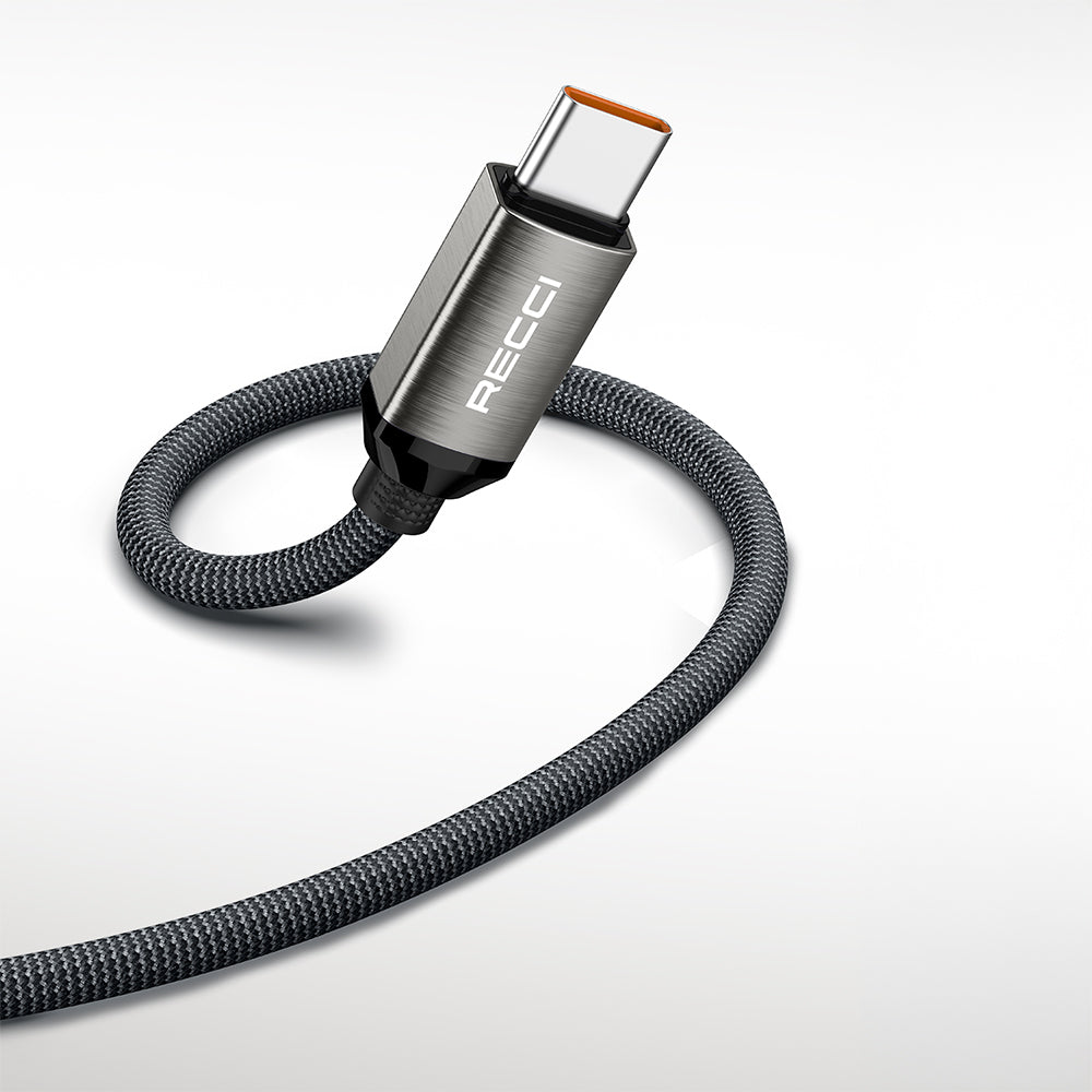 Recci RS35C USB-A to Type-C Örgü Tasarımlı Hızlı Şarj Özellikli Data ve Şarj Kablosu 1M Gri