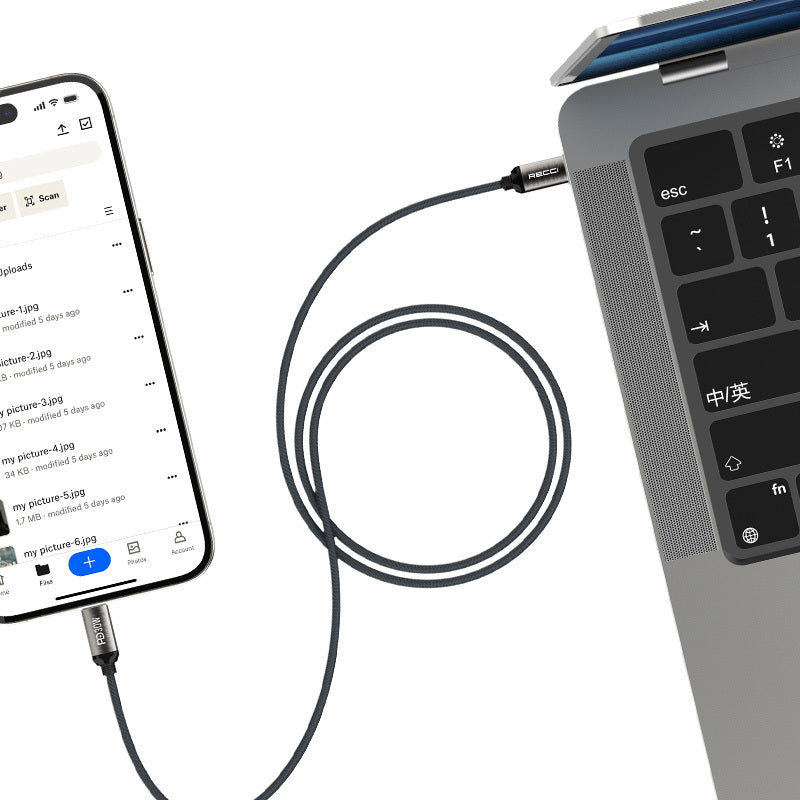 Recci RS35CL Type-C to Lightning PD 30W Örgü Tasarımlı Hızlı Şarj Özellikli Data ve Şarj Kablosu 1M Gri