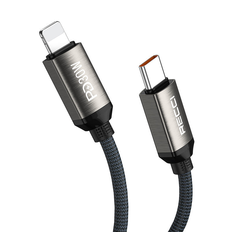 Recci RS35CL Type-C to Lightning PD 30W Örgü Tasarımlı Hızlı Şarj Özellikli Data ve Şarj Kablosu 1M Gri