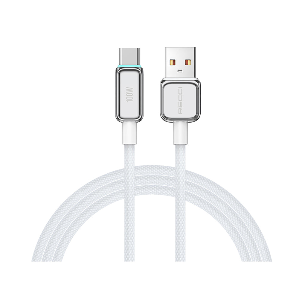 Recci RS42C Lamp Display Serisi USB-A to Type-C 100W Hızlı Şarj Özellikli Data ve Şarj Kablosu 1.5M Gümüş