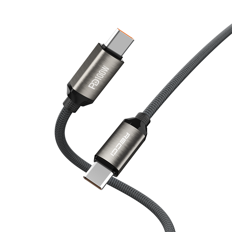 Recci RS45CC Type-C to Type-C PD 100W Örgü Tasarımlı Hızlı Şarj Özellikli Data ve Şarj Kablosu 1M Gri